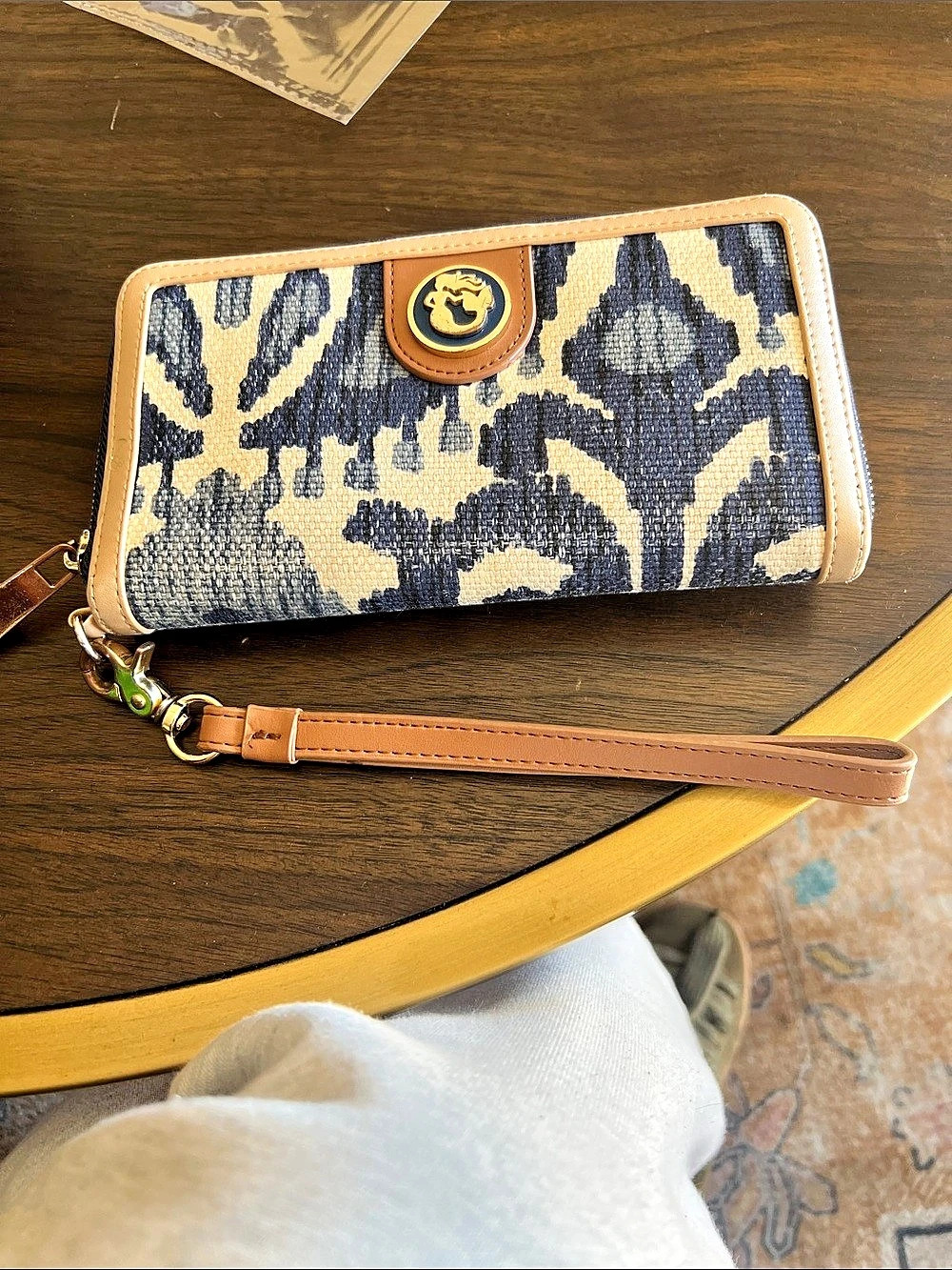 Brighton Floral Zip-Around Wristlet Wallet in Blue & Cream